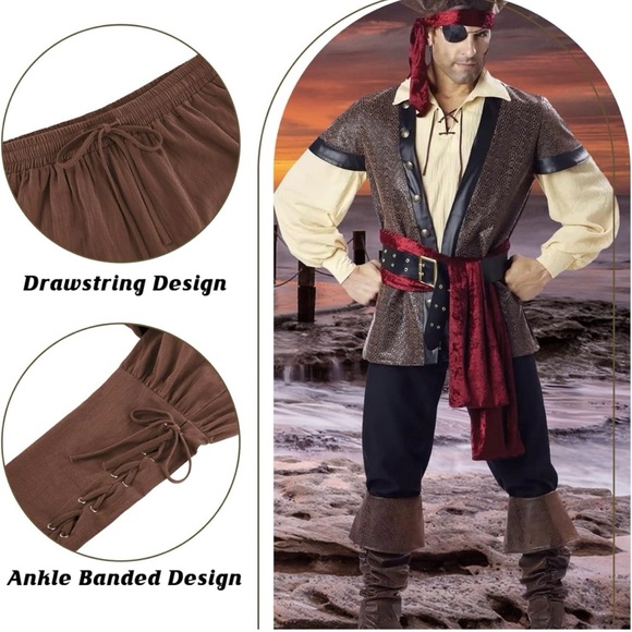 Men’s (uni) Pirate Ankle Banded Renaissance Medieval Viking Navigator Pants. - Picture 2 of 4
